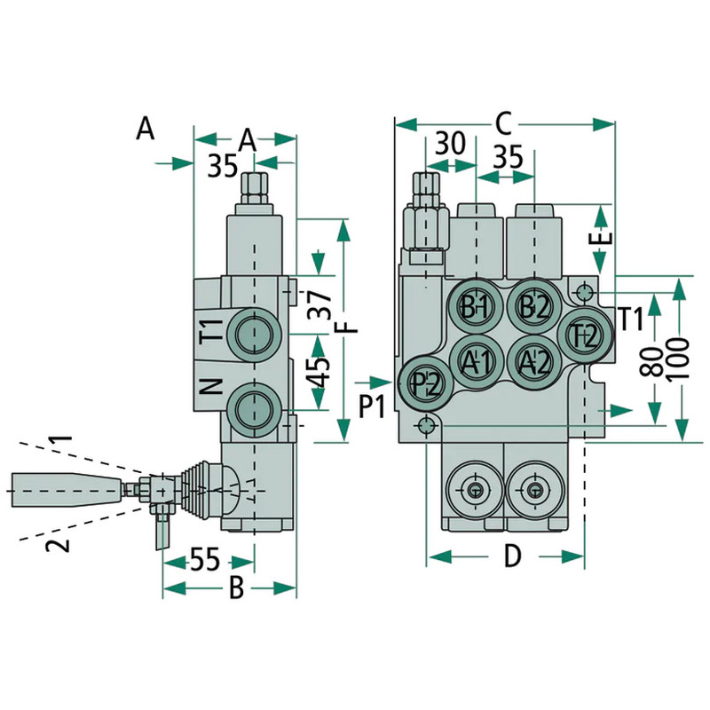 Hydraulický rozvaděč 7 sekční dvojčinný s křížovými páky o průtoku 40 l/min