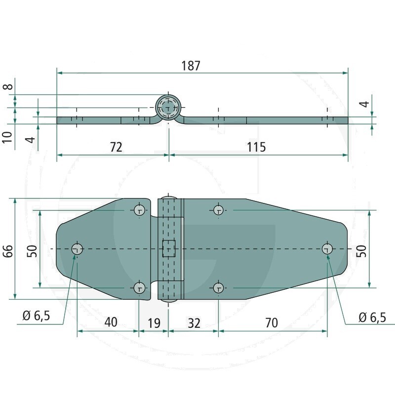 Zinkovaný pant bočních dveří přívěsu o délce 187 mm