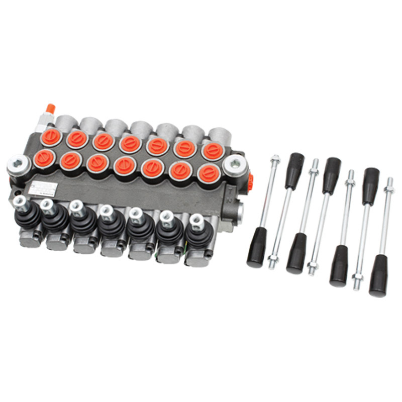 Hydraulický rozvaděč sedmipáčkový - dvojčinný, A-B uzavřený, zpětná pružina, průtok 40l