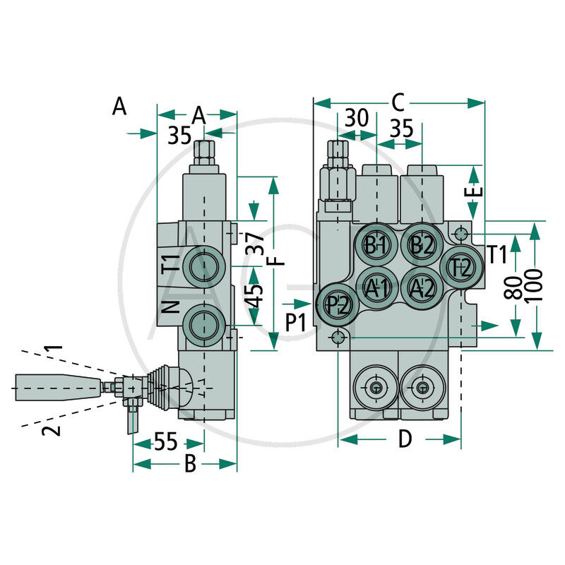 Hydraulický rozvaděč pětipáčkový - dvojčinný, A-B uzavřený, zpětná pružina, průtok 40l