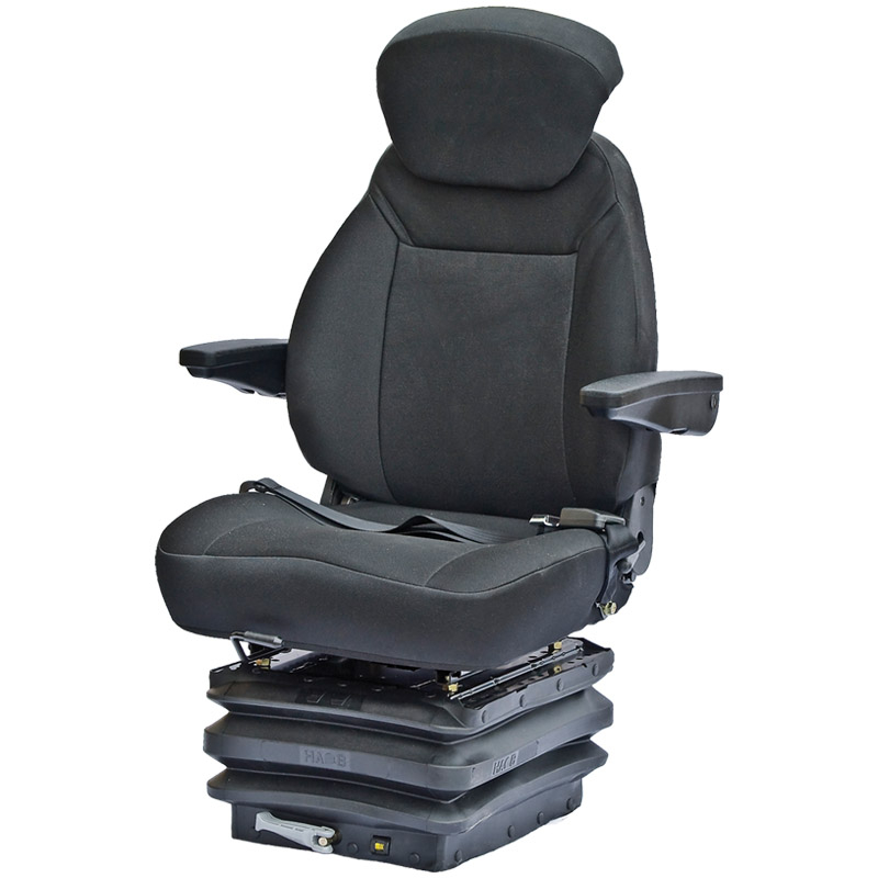 Odpružené sedadlo na traktor s loketními opěrkami, hlavovou opěrkou a bezpečnostním pásem