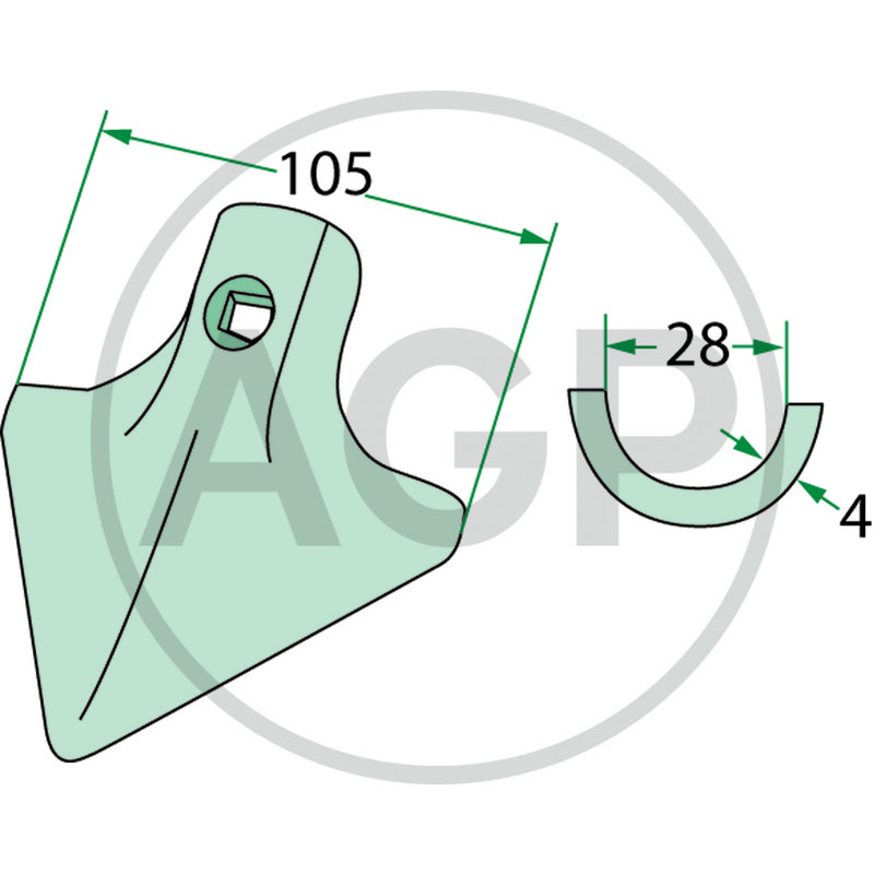 Šípová radlička kultivátoru 105 x 4 mm pro kultivátory Kongskilde