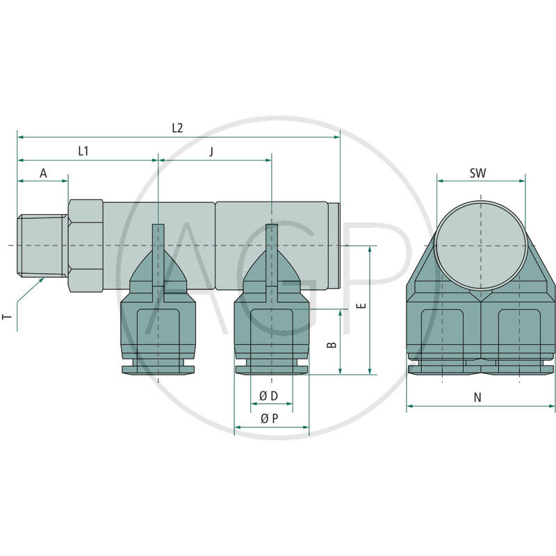 B-YVTEdk2-8-1/8-KU Y-rozdělovač-šroubení