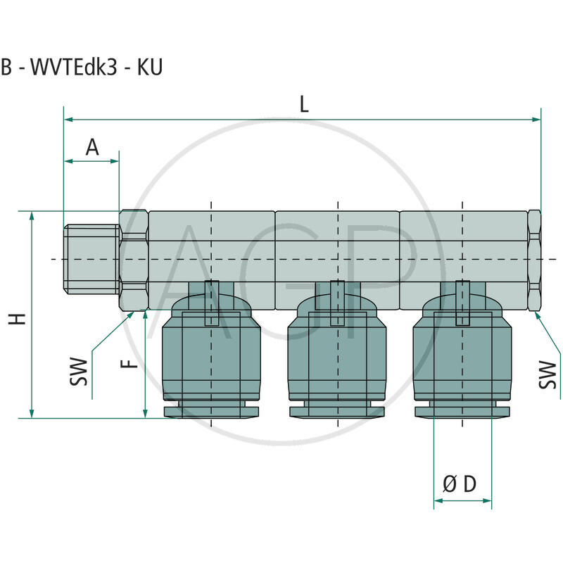 B-WVTEdk3-8-1/8-KU Úhlový rozdělovač-šroubení