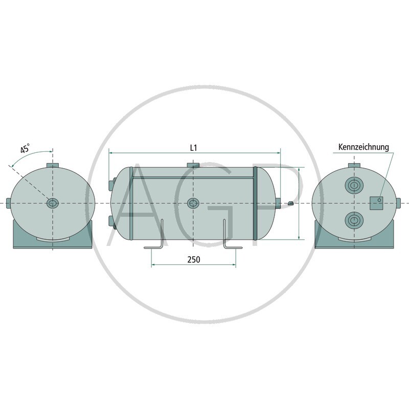 Vzduchová ocelová nádrž Frauenthal 40 l pro vzduchové brzdy pro přívěsy průměr 276 mm