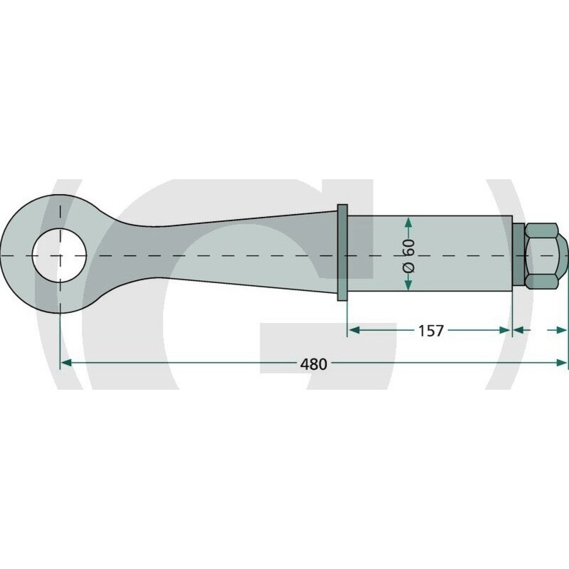 Tažné oko na tažné vidlice k našroubování o délce 530 mm a průměru 50 mm