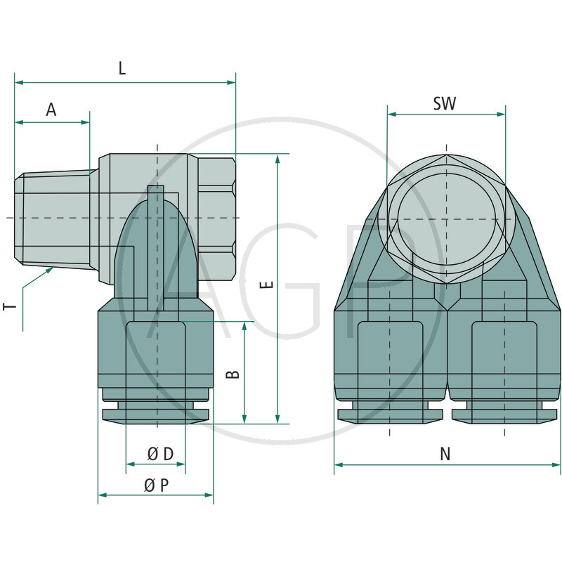 B-YVTEdk-10-1/4-KU Y-rozdělovač-šroubení
