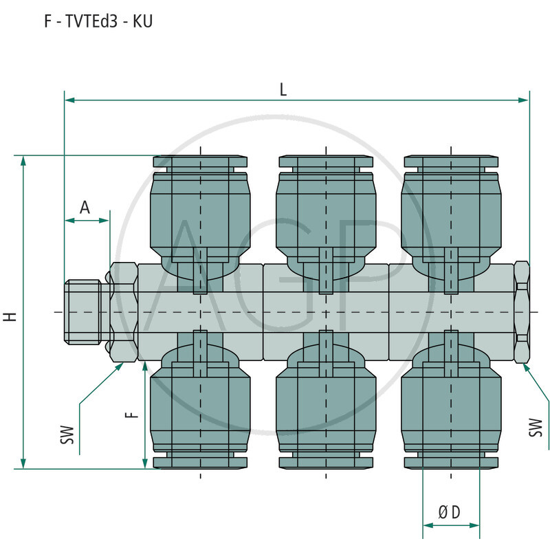 B-TVTEdk3-4-1/8-KU T-rozdělovač-šroubení