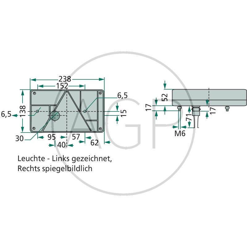 Kryt světla pravý s a bez osvětlení poznávací značky
