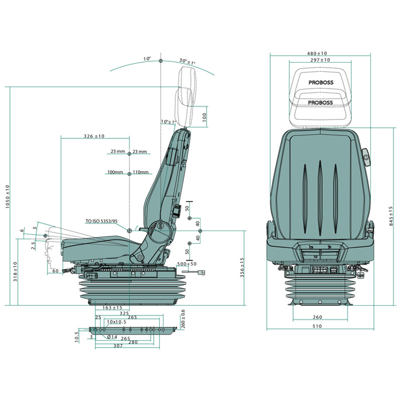 PROBOSS vzduchové sedadlo 12 V s kompresorem pro stavební stroje, profesionální ergonomie, vyhřívání