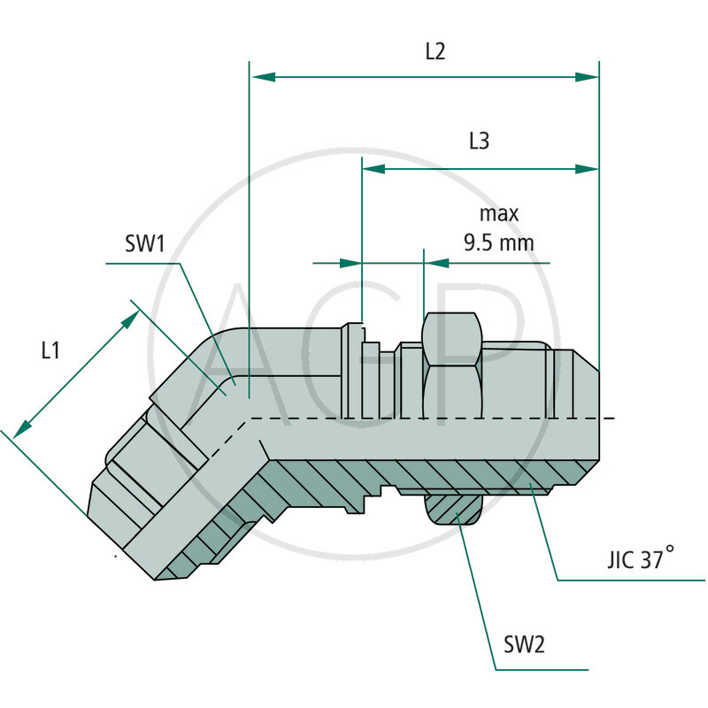 WSA 9/16 M-JIC x 9/16 M-JIC 45°