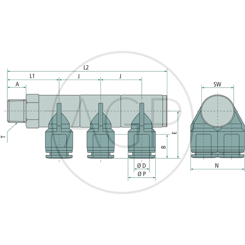 B-YVTEdk3-10-3/8-KU Y-rozdělovač-šroubení