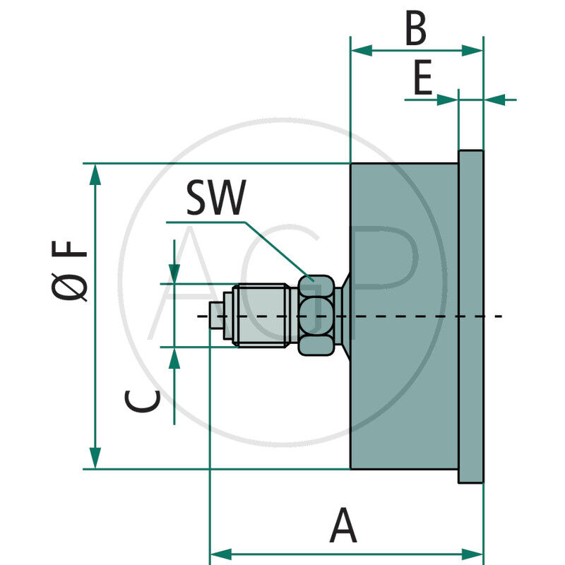 M-GH-63-0/10-1/4-VA-bar/psi Trubkový pružinový manometr