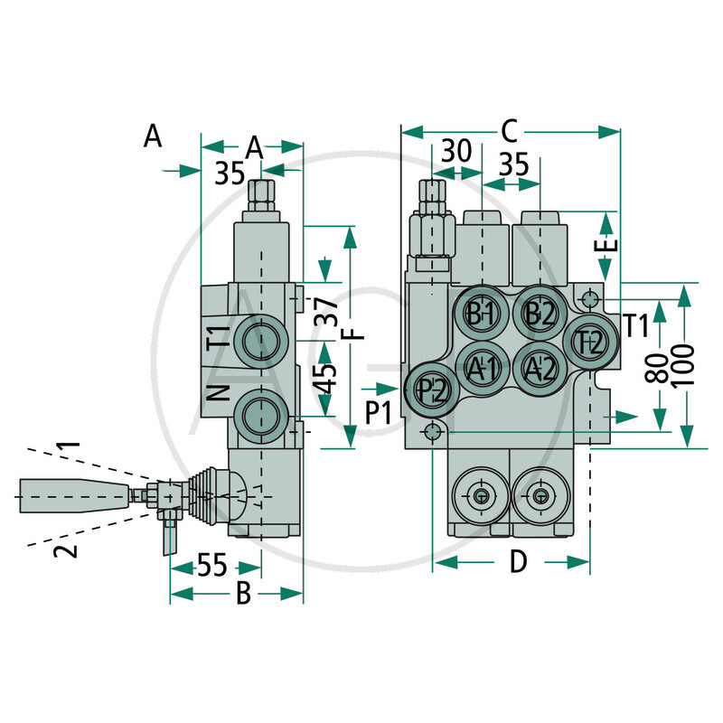 Ventil P40 2x jednočinný (A uzavřený / zpětná pružina)
