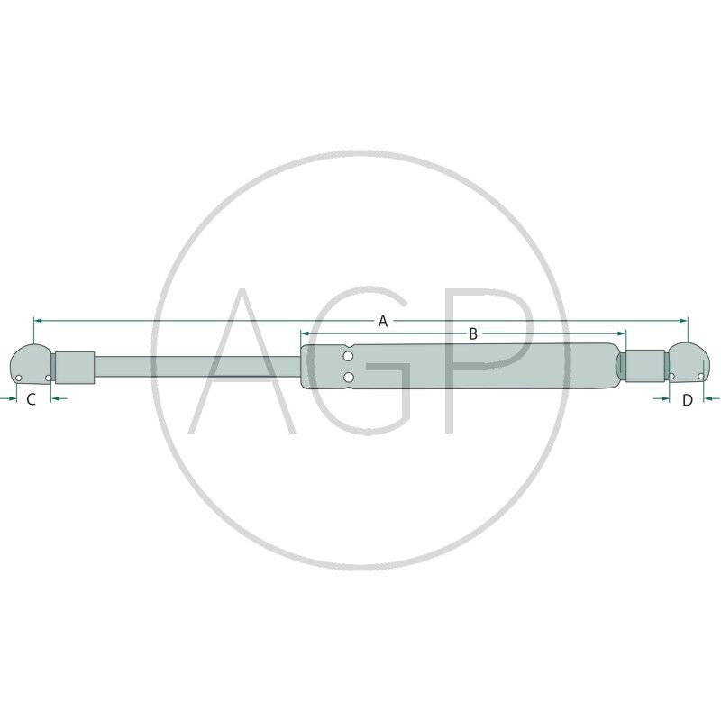 Plynová vzpěra do dveří traktoru o délce 260 mm pro průměr kuliček 10 mm vhodné na John Deere