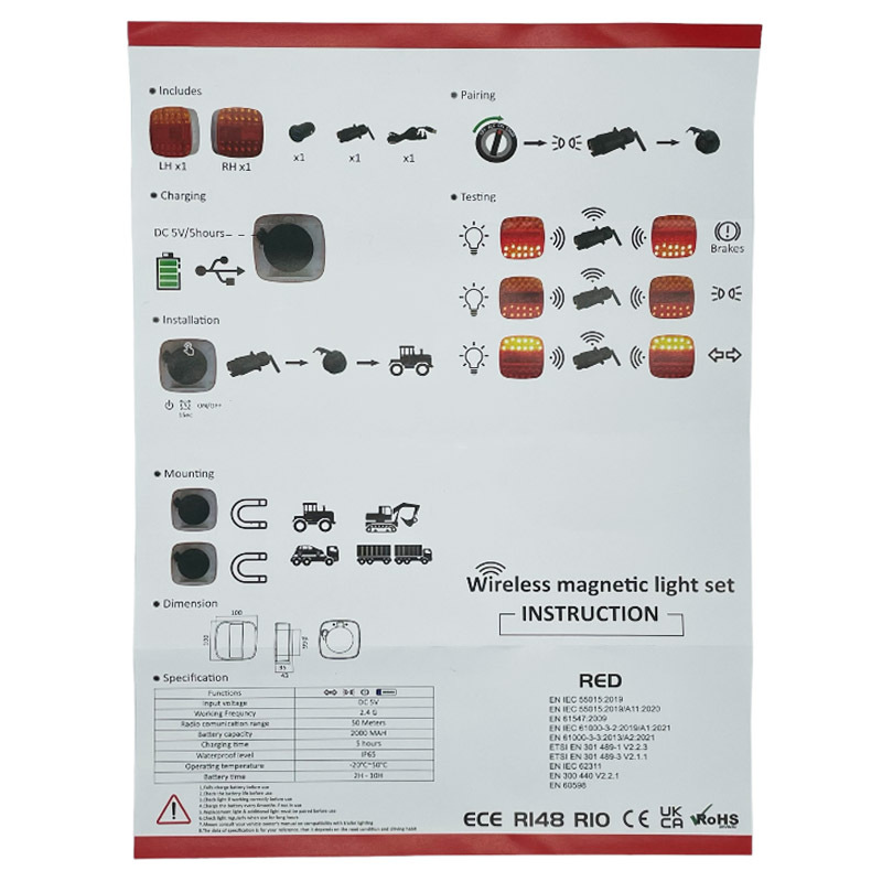 LED bezdrátová zadní světla se silným magnetem k osvětlení přívěsu