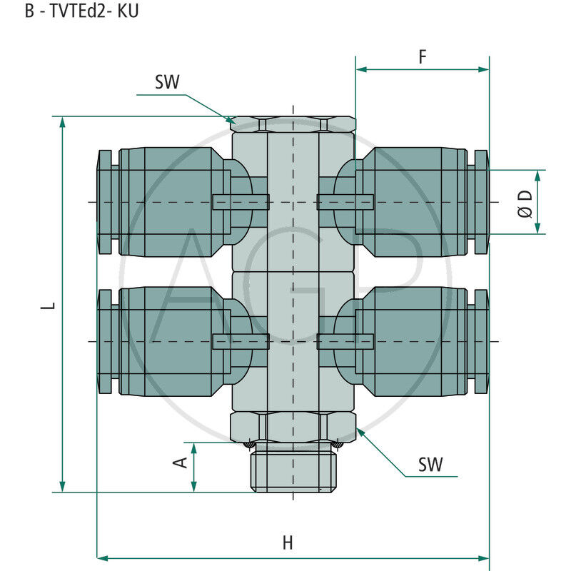 B-TVTEd2-6-3/8-KU T-rozdělovač-šroubení