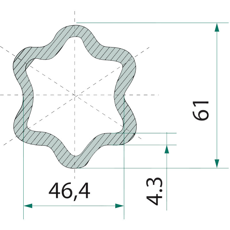Trubka ke kardanu profilu hvězda o rozměru 61 x 46,4 mm o délce 1 m
