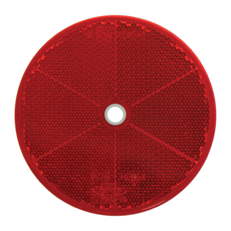Odrazka červená kulatá k přišroubování o průměru 84 mm reflexní z odolného plastu