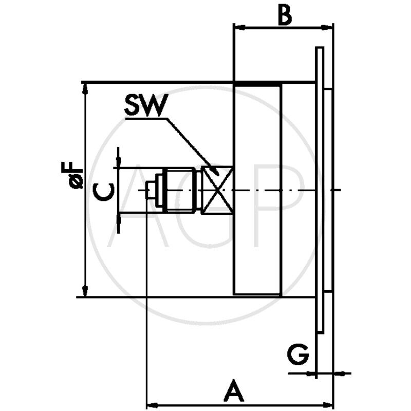 M-FH-63-0/4-1/4-St-bar/psi D=63mm Zadní přípoj