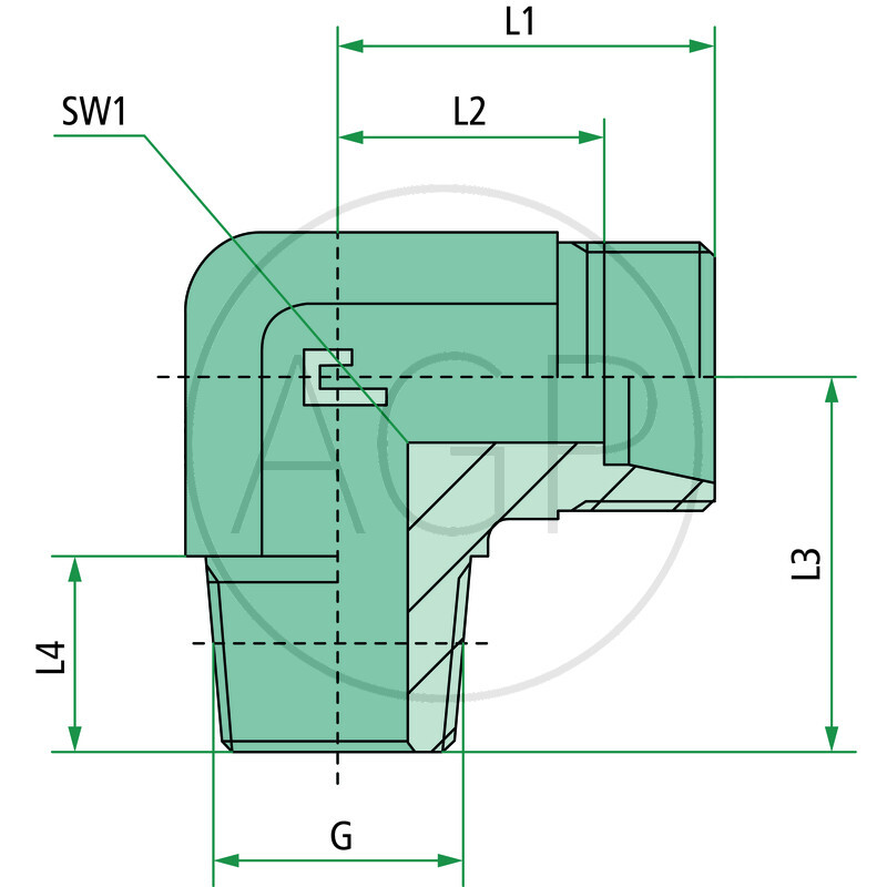 Jednoduché šroubení 90° X-WER 10 L 3/8 KEG se závitem M16 x 1,5