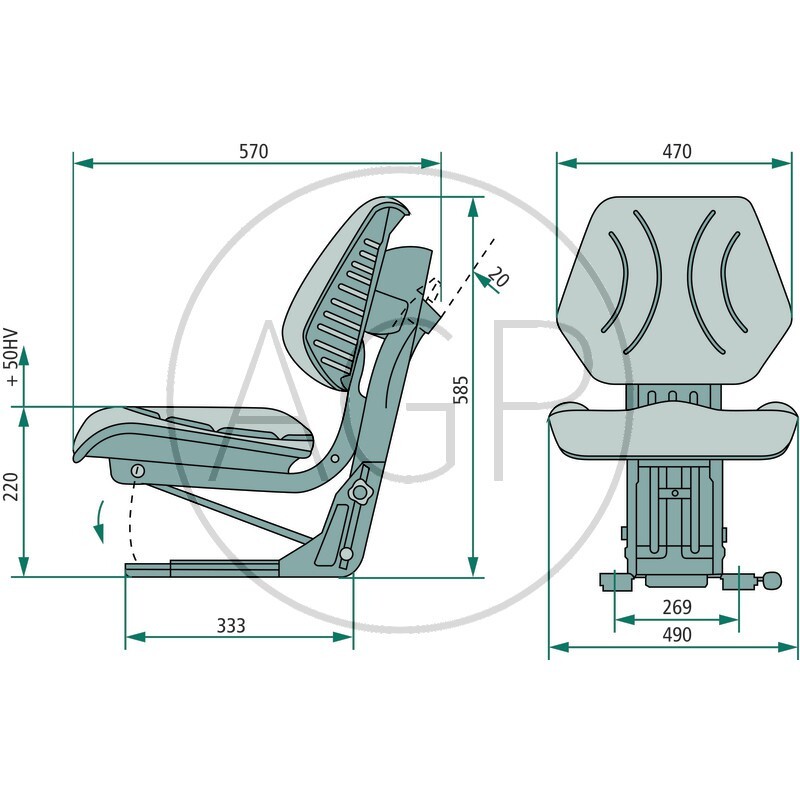 Sedačka mechanicky odpružená s nastavením výšky