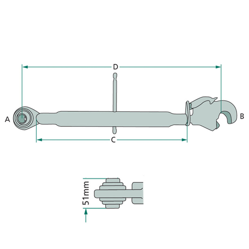 Třetí bod pro traktory John Deere kat. 3-3 pracovní délka 590-780 mm závit M36 x 4 mm