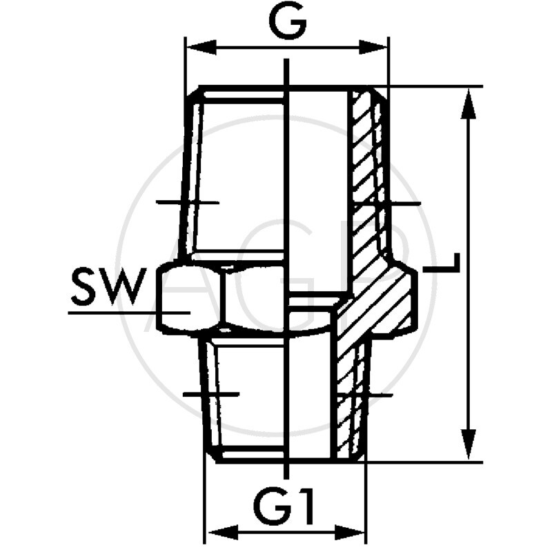 Oboustranné šroubení, závit R2, závit 1 R1¼