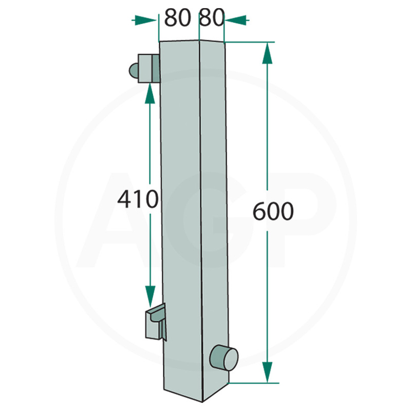 Držák hrotu na balíky sena a slámy k připevnění na paletizační vidle s deskou výška 600 mm, šířka 80 mm, hloubka 80 mm