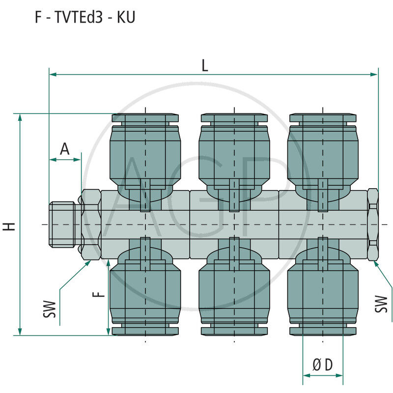 B-TVTEd3-6-1/8-KU T-rozdělovač-šroubení