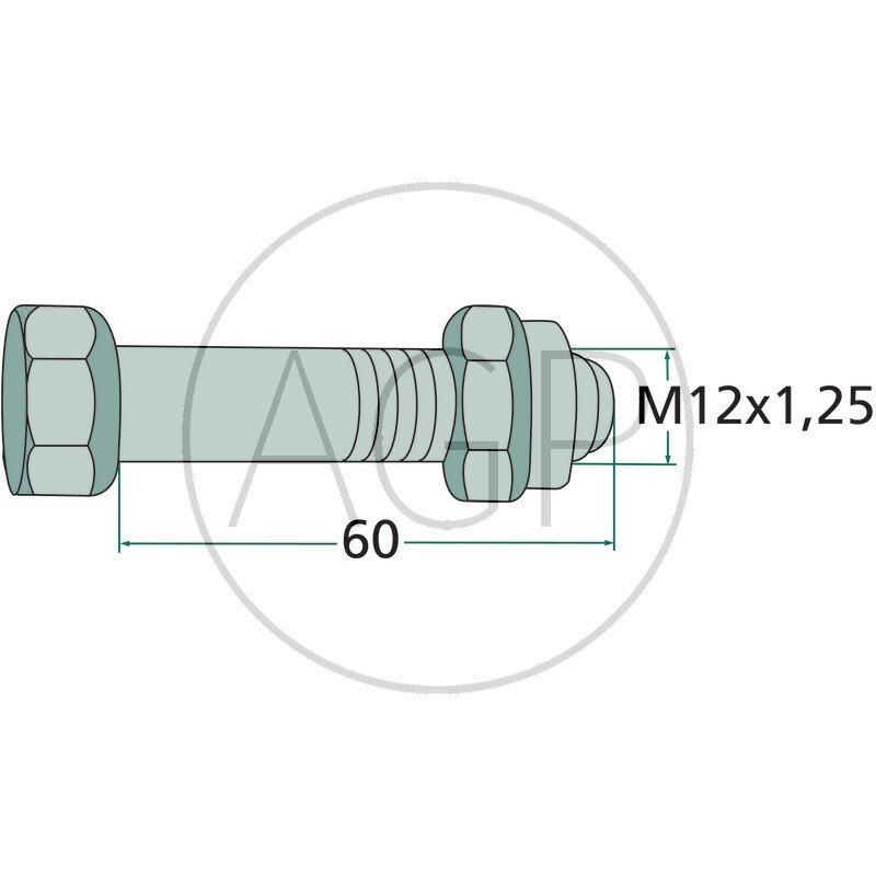 Šroub s maticí k mulčovači vhodný pro Perfect M12 x 1,25 x 60 mm