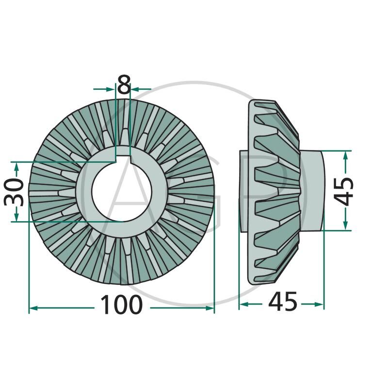 Kuželové ozubené kolo, 19 zubů, vhodné pro Deutz-Fahr, Pöttinger, Vicon/PZ, na série KH, ZK, Fanex