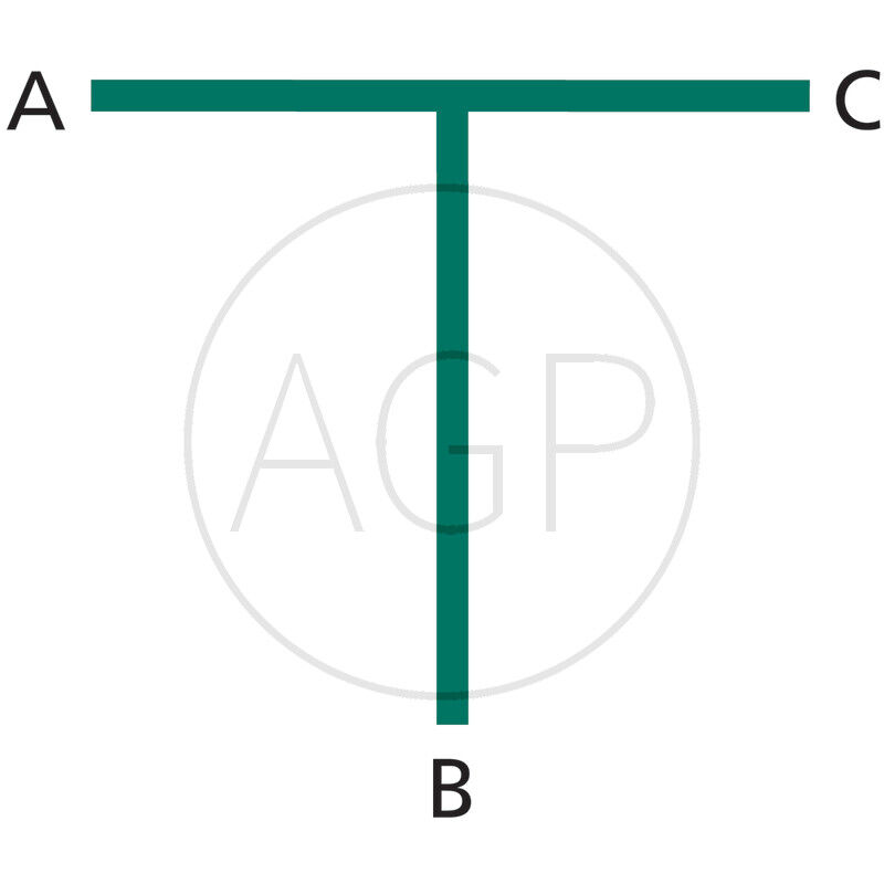 T-kus na vodní instalace, s průměrem A 3/4, B 1/2, C 1/2