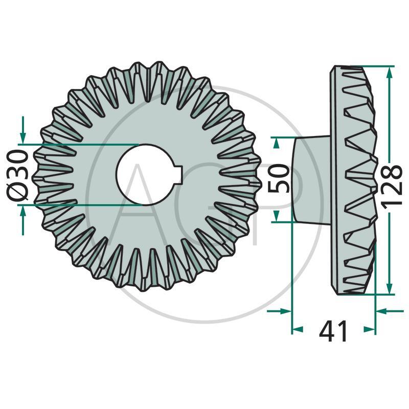 Kuželové ozubené kolo, 29 zubů, vhodné pro Deutz-Fahr, Kuhn, Taarup, Vicon/PZ, na typy CM 189, 190, 210, 211, 212, 230, 265A, 270A