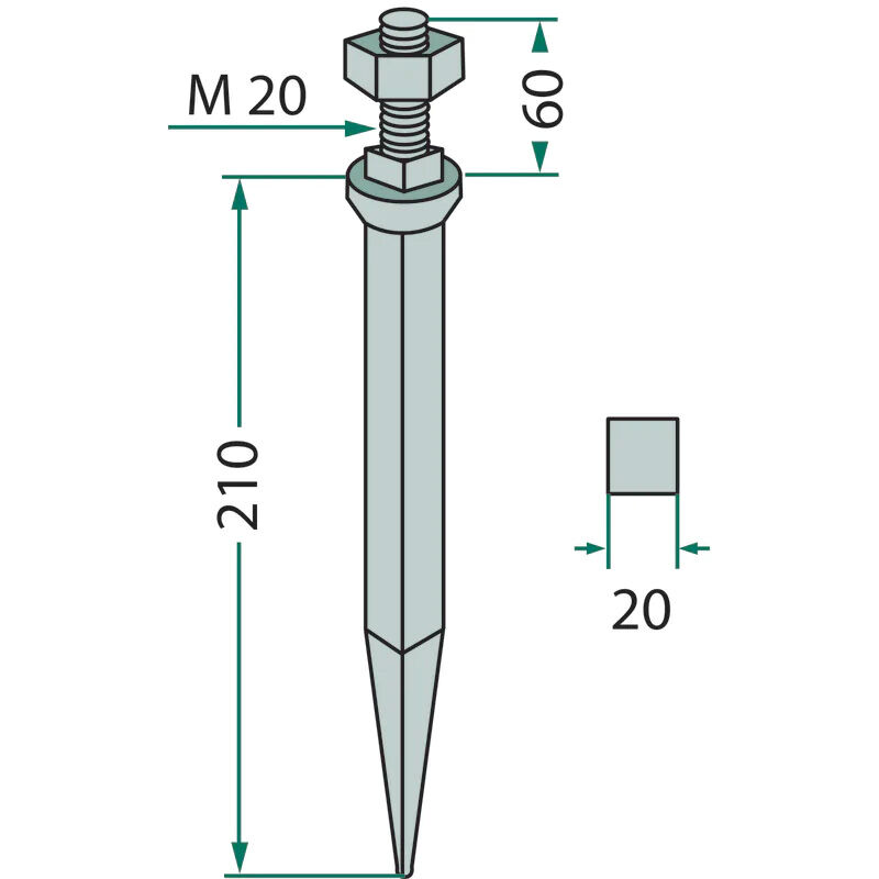 Hrot pro polní brány o celkové délce 270 mm a závitu M20
