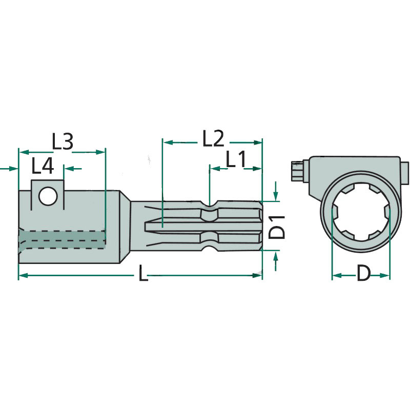 Prodloužení kardanu k vývodové hřídeli traktoru se šesti drážkou se zajišťovacím šroubem 