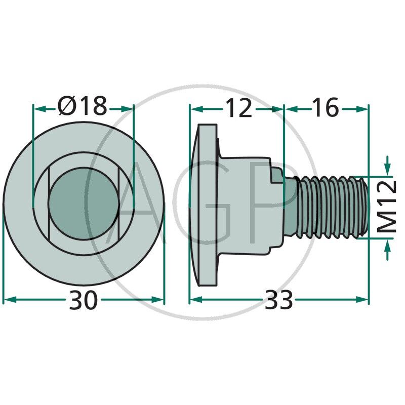 Šroub nože rotační sekačky M12x33 pro Kuhn GMD, FC, Pöttinger, Taarup