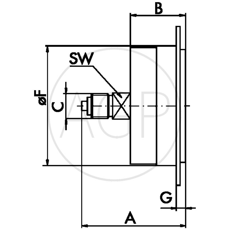 M-FH-63-0/6-1/4-St-bar/psi D=63mm Zadní přípoj