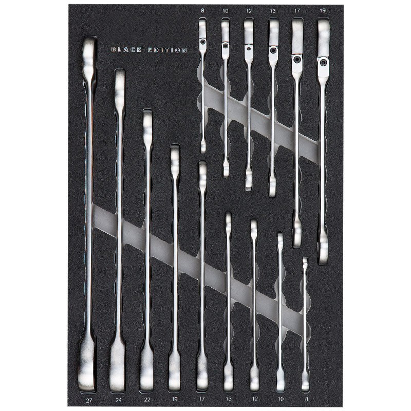 Sada metrických ráčnových klíčů v sadě 15 ks ve vložce do dílenského vozíku