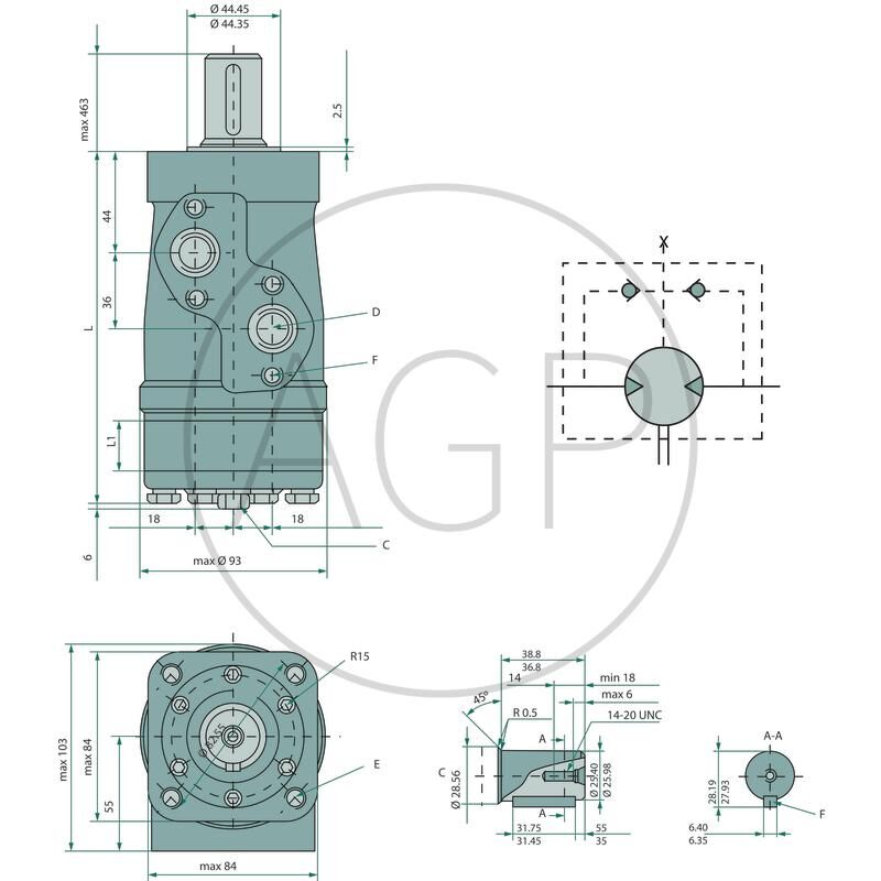 Danfoss hydr. motor OMP 80 s hřídelí 1 se zpětným ventilem