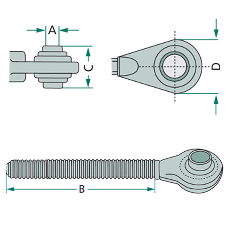 Závitové vřeteno s kulovým kloubem kat. 2 a pravým závitem M30 x 3,5 pro třetí bod traktoru