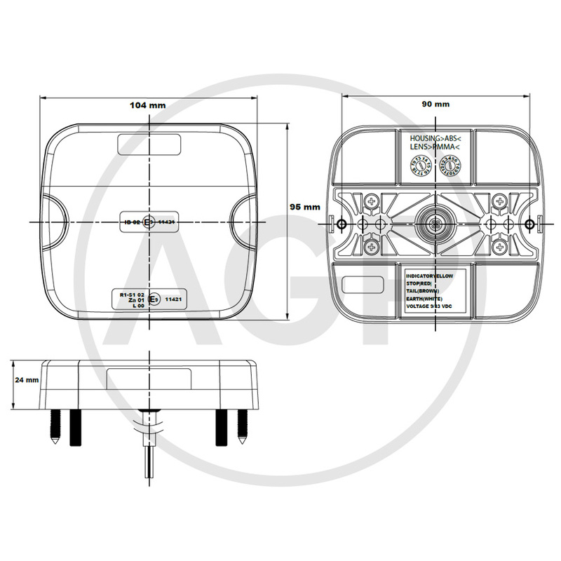 LED mlhové a couvací zadní světlo, světlo mlhovky a zpátečky na přívěs