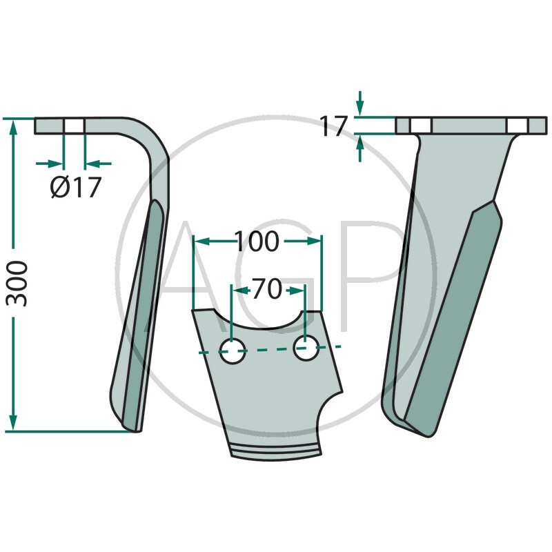 Hřeb do rotačních bran pravý vhodný pro Rabe KG - 41 SKE, rozteč děr A = 70 mm