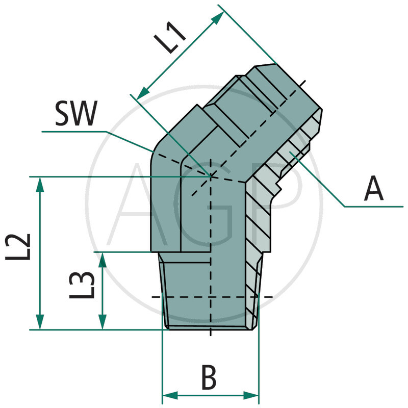 WA 1 1/16 M-JIC x 3/4 M-NPT 45°