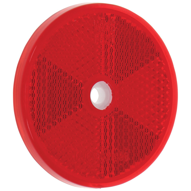 Odrazka červená kulatá k přišroubování o průměru 6 cm reflexní z odolného plastu