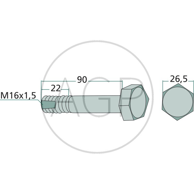 Šroub k mulčovači M16 x 1,5 x 90 mm