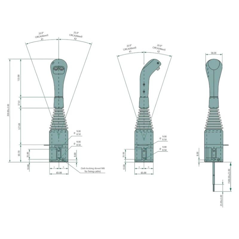 Joystick s 2x tlačítky pro ovládání hydraulického rozvaděče pomocí lanovodů na kuličku