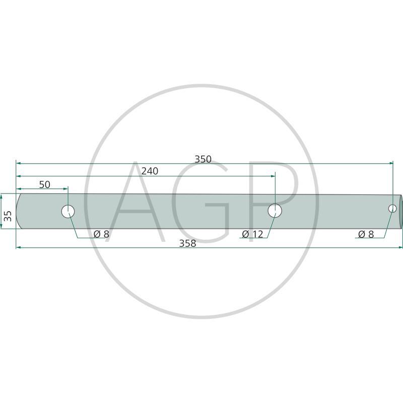 Hřídel rotačky obraceče Kuhn, na typy GF 422, 502, 582, 642, 4201MH, 5000M, 5001MH, 5001T, 5801MH, 6301MH, 6401MH, 6401T, 7001T, 7501MH, 7601MH, 8501MH, 8501T