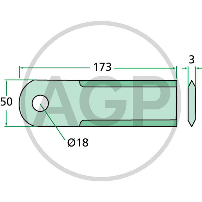 Mlátící nůž hladký 25 ks, 173 x 50 x 3 mm