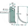 Frézovací zahnutý klenutý nůž rotavátoru Goldoni o rozměru 187 x 103 x 60 x 6 mm